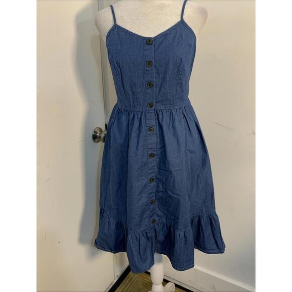 Japna Dresses & Skirts - Japna Chambray Smocked Blue Sundress Midi Prairie Ruffle Hem Cottage Small Excel
